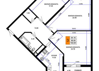 Продается 3-комнатная квартира, 103 м2, Краснодар, улица Ветеранов, 85, микрорайон 2-я Площадка