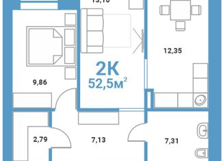 Продаю 2-ком. квартиру, 52.5 м2, Тюмень, ЖК Адмирал, улица Василия Севергина, 2к1