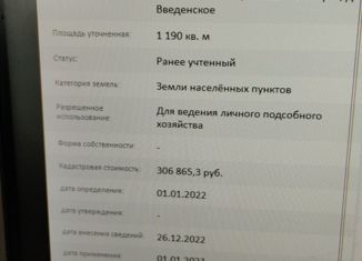 Продажа земельного участка, 12 сот., деревня Введенское