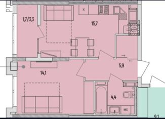 Продам 1-ком. квартиру, 42 м2, Калининград, улица Маршала Борзова, 109, ЖК Альпы