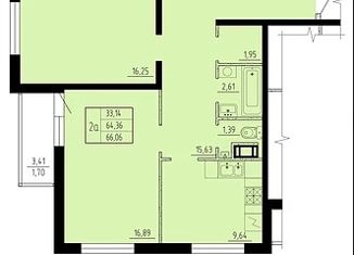 Продажа 2-ком. квартиры, 66.1 м2, городской посёлок Сиверский, улица Военный Городок, 2