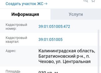 Земельный участок на продажу, 9.3 сот., поселок Чехово, Клубная улица