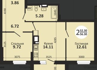 Продажа 2-ком. квартиры, 56 м2, Самара, Московское шоссе, 18-й километр, 49, ЖК Рассвет
