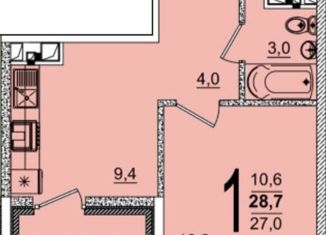 1-комнатная квартира на продажу, 28 м2, Краснодар, улица Западный Обход, 45к4, ЖК Грани