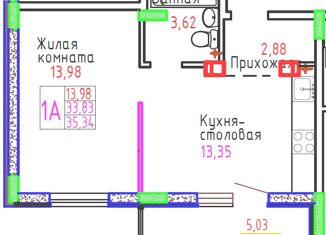 Продается однокомнатная квартира, 35.19 м2, Тольятти, улица Маршала Жукова, 60, Автозаводский район