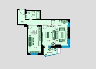 Продаю двухкомнатную квартиру, 58 м2, Ростов-на-Дону, улица Ларина, 45с2, ЖК Сердце Ростова 2