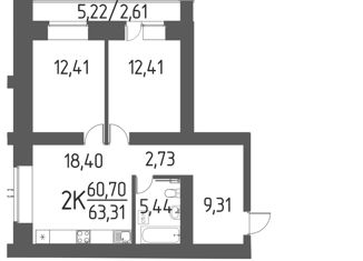 Продам двухкомнатную квартиру, 63.31 м2, Томская область, улица Петра Чайковского, 1