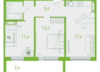 Трехкомнатная квартира на продажу, 52.2 м2, Томск, улица Пришвина, 52