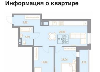Двухкомнатная квартира на продажу, 64 м2, Ростов-на-Дону, ЖК Новый Горизонт