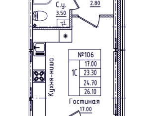 Продается квартира студия, 24.7 м2, городской посёлок Новоселье, Сельская улица, 34