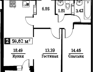 Продается 2-комнатная квартира, 59.6 м2, Мурино, улица Шувалова, 40, ЖК Цвета радуги