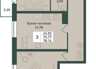 Продам трехкомнатную квартиру, 78.14 м2, городской посёлок имени Свердлова, 1-й микрорайон, 10А