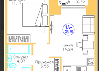 1-комнатная квартира на продажу, 35.79 м2, посёлок Московский, Новая улица, 15