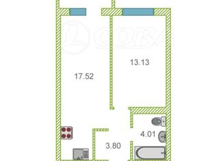 1-ком. квартира на продажу, 38 м2, Тюмень, 2-я Луговая улица, 22к1, ЖК Салют