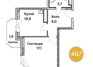 Продаю однокомнатную квартиру, 40.7 м2, Благовещенск, Игнатьевское шоссе, 25/7