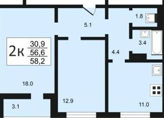 2-комнатная квартира на продажу, 58.2 м2, Воронеж, Ленинградская улица, 26, Левобережный район