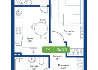 Продаю 1-комнатную квартиру, 34.93 м2, Новосибирск, улица Королёва, 5