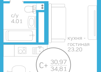 Продается квартира студия, 30.97 м2, Тюмень, улица Вице-адмирала Воронцова, 5, ЖК Первая линия. Гавань