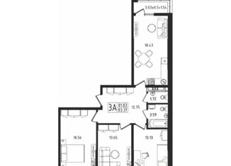 Продам 3-ком. квартиру, 83.35 м2, Майкоп, улица К.А. Васильева