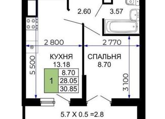 Продам 1-комнатную квартиру, 31 м2, Краснодарский край, улица Петра Метальникова, 36