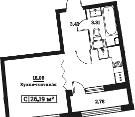 Продажа квартиры студии, 26.19 м2, Мурино, ЖК Авиатор, Ручьёвский проспект, 2