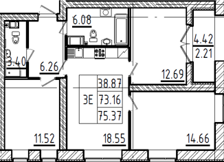 Продажа 3-ком. квартиры, 75 м2, Санкт-Петербург, улица Академика Константинова, 1к2, улица Академика Константинова