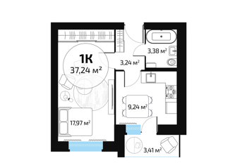 Продается 1-комнатная квартира, 37.2 м2, Самара, метро Юнгородок, 1-й квартал, 77