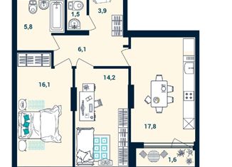 Продам 1-ком. квартиру, 41.1 м2, Уфа, улица Пархоменко, 156Г, ЖК Видинеевский