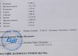 2-комнатная квартира на продажу, 57.66 м2, Новороссийск, ЖК Красина, улица Красина, 53к4