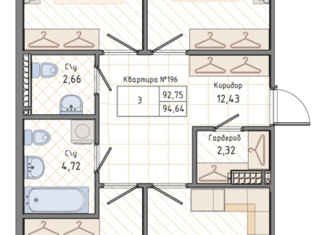 Продам трехкомнатную квартиру, 92.9 м2, Санкт-Петербург, метро Горьковская