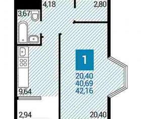 Продам 1-комнатную квартиру, 42.16 м2, Краснодар, Зиповская улица, 34к2, Прикубанский округ