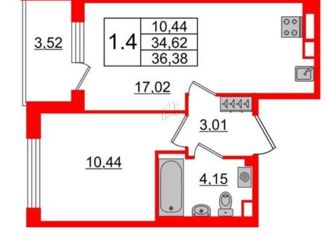 Продам 1-ком. квартиру, 36.38 м2, Санкт-Петербург, ЖК Солнечный Город. Резиденции, улица Владимира Пчелинцева, 6к1