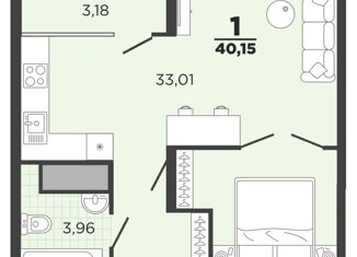 Продам 1-комнатную квартиру, 40.15 м2, Рязань