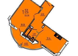 Продается 1-комнатная квартира, 50.59 м2, Брянск, Московский проспект, Фокинский район