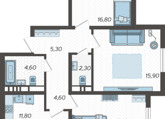 Продаю трехкомнатную квартиру, 81.6 м2, село Раздольное, Тепличная улица, 103