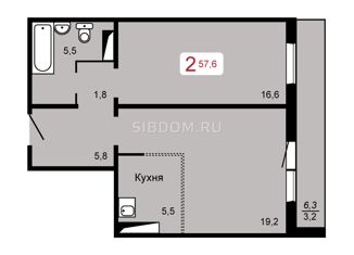 Продается двухкомнатная квартира, 57.6 м2, Красноярск, ЖК КБС. Берег