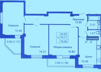 Продам трехкомнатную квартиру, 77 м2, деревня Родина, ЖК Родина, Владимирская улица, 12