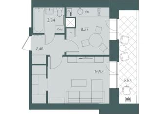 1-комнатная квартира на продажу, 38.07 м2, Саратов, ЖК Булгаковский Парк, улица имени Евгения Долгина, 4