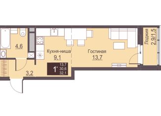 Продается однокомнатная квартира, 32.1 м2, Пермь, ЖК Погода, Сапфирная улица, 13