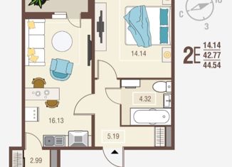 Продается 1-комнатная квартира, 44.54 м2, село Новая Усмань, Алмазная улица, 5