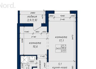Продажа двухкомнатной квартиры, 41.5 м2, Барнаул, Северный Власихинский проезд, 122к1, ЖК Nord