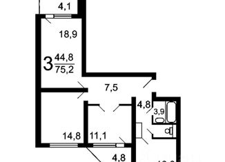 Продается 3-ком. квартира, 76 м2, Москва, улица Руднёвка, 43, улица Руднёвка