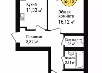 Продажа 1-ком. квартиры, 55.13 м2, село Семёновка