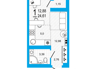 Продам квартиру студию, 24.61 м2, Уфа, Кустарёвская набережная, 23, Дёмский район