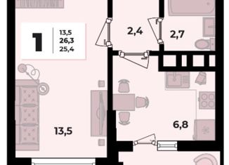 Однокомнатная квартира на продажу, 28.7 м2, Краснодар, улица Западный Обход, 45, ЖК Грани