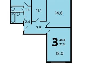 Продаю 3-ком. квартиру, 72.3 м2, Москва, Кантемировская улица, 22к1, метро Кантемировская