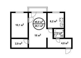 Продажа 2-ком. квартиры, 45.8 м2, Новосибирск, Барьерная улица, 6, Барьерная улица