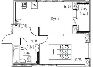 Продается 1-комнатная квартира, 38.2 м2, Санкт-Петербург, улица Дыбенко, 5к1, ЖК Цивилизация