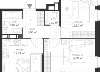 Продается двухкомнатная квартира, 53.46 м2, Санкт-Петербург, метро Комендантский проспект, Парашютная улица, 79к1