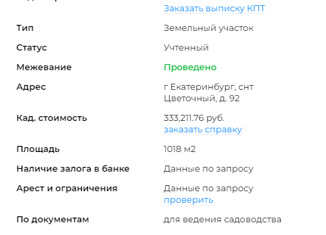 Продам участок, 10 сот., Екатеринбург, Чкаловский район, СНТ Цветочный, 92